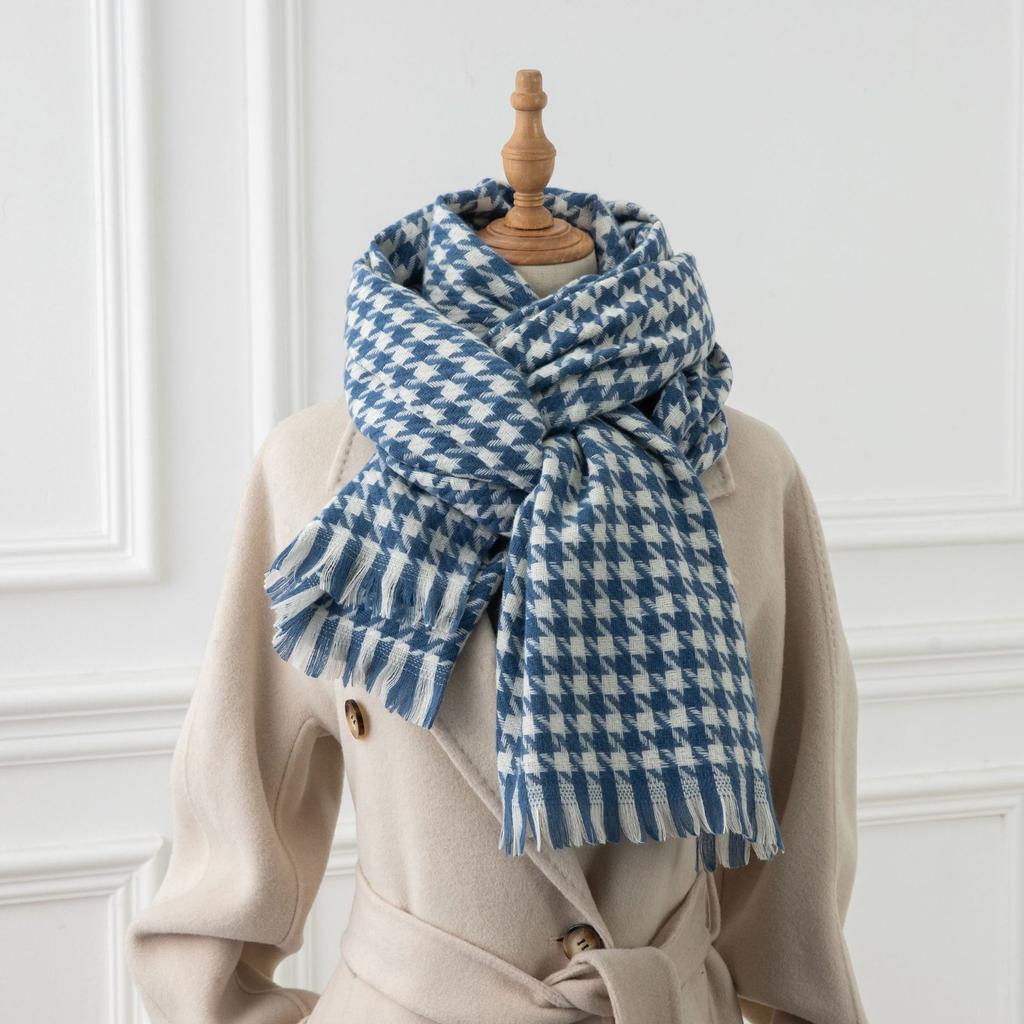 New temperament medium and long warm fashion imitation cashmere fringed scarf student thickened shawl small thousand bird grid scarf women
