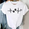 Maycaur Women T Shirt Fashion Dog Heartbeat Print T-shirt Funny 90s Print T Tee Womens Tshirt for Female Red Shirt Clothes Tops