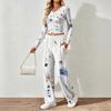 Floral pattern printed women's V-neck long-sleeved trousers set Comfortable casual versatile slim two-piece set