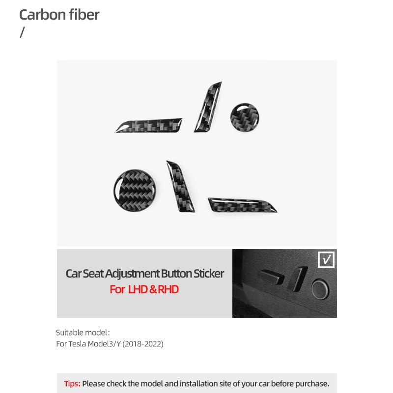 

Betterhumz для Tesla Model 3 Model Y-2023, кнопка регулировки автомобильного сиденья, наклейка, чехол из углеродного волокна, внутренняя отделка solid black