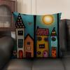 Bemaltes Waldhaus Kissenbezug Natürlicher Leinen Bio-Stoff Doppelseitiger Druck Sofa Heimdeko Geschenk Kissenhülle