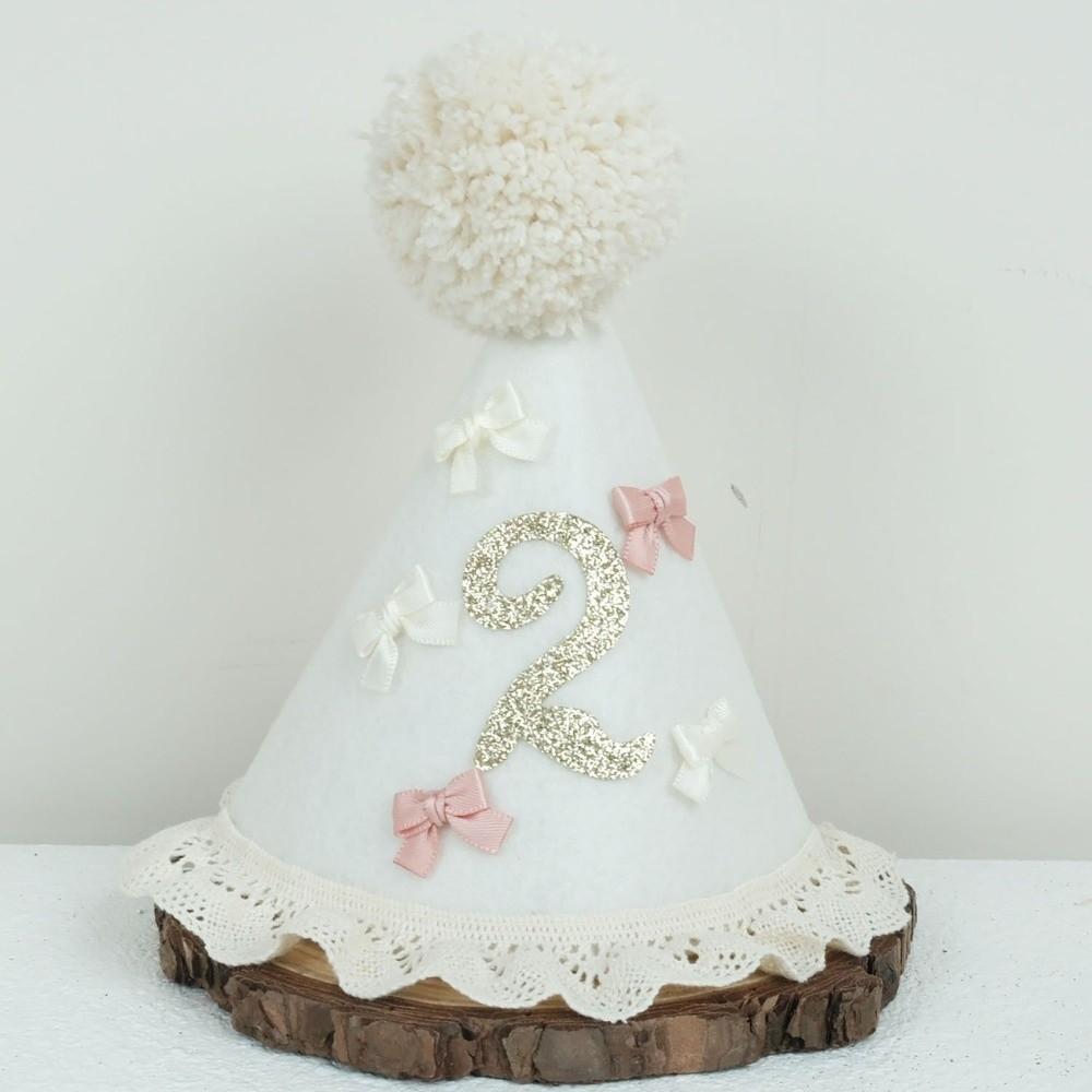 Sweet Bow Birthday Hat Handcrafted Pom Pom Lace Ruffle Hat Princess Birthday Hat Children's Party