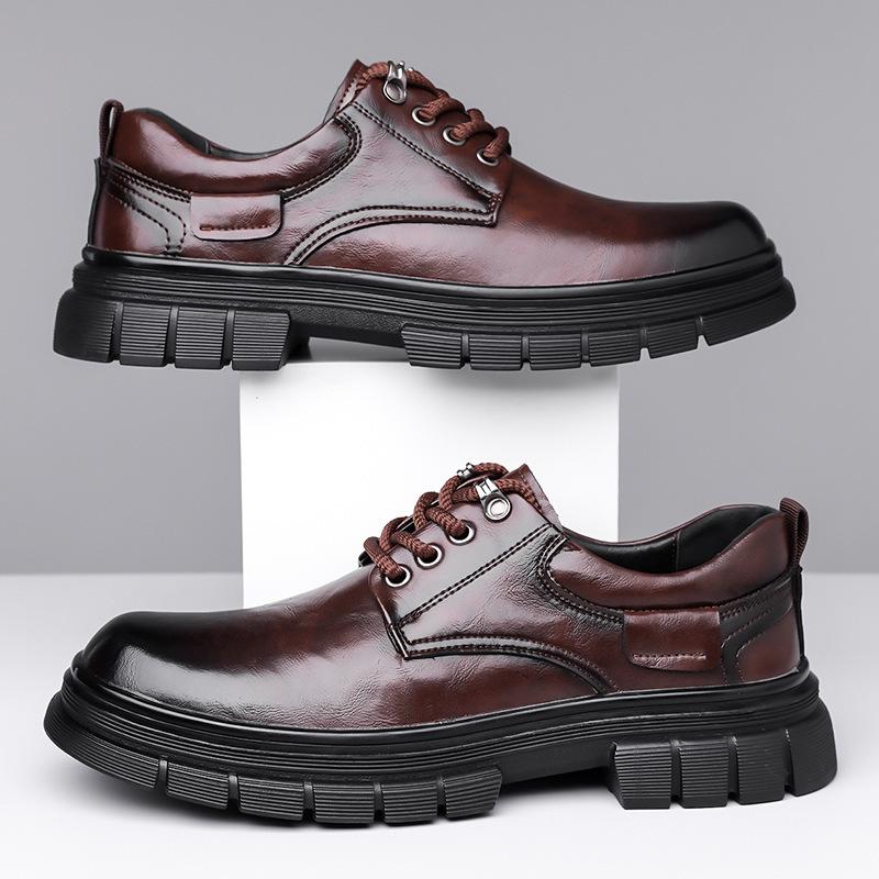 Men's Leather Shoes Spring and Autumn Platform Casual Derby Shoes Men's Formal Wedding Black Low Top Martin Boots