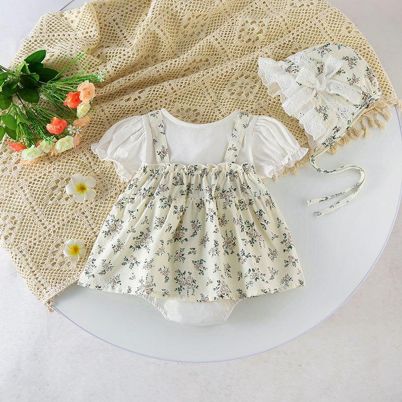Super Cute Summer Princess Romper: Thin Style, Printed, Short Sleeve, Snap Crotch