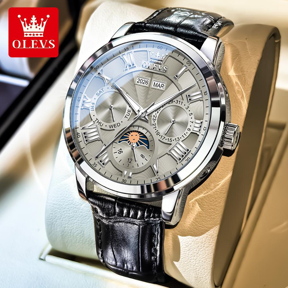 OLEVS Automatic Man Watch Original Luxury Brand Moon Phase Perpetual Calendar Business Mechanical Wristwatches For Men New 6785