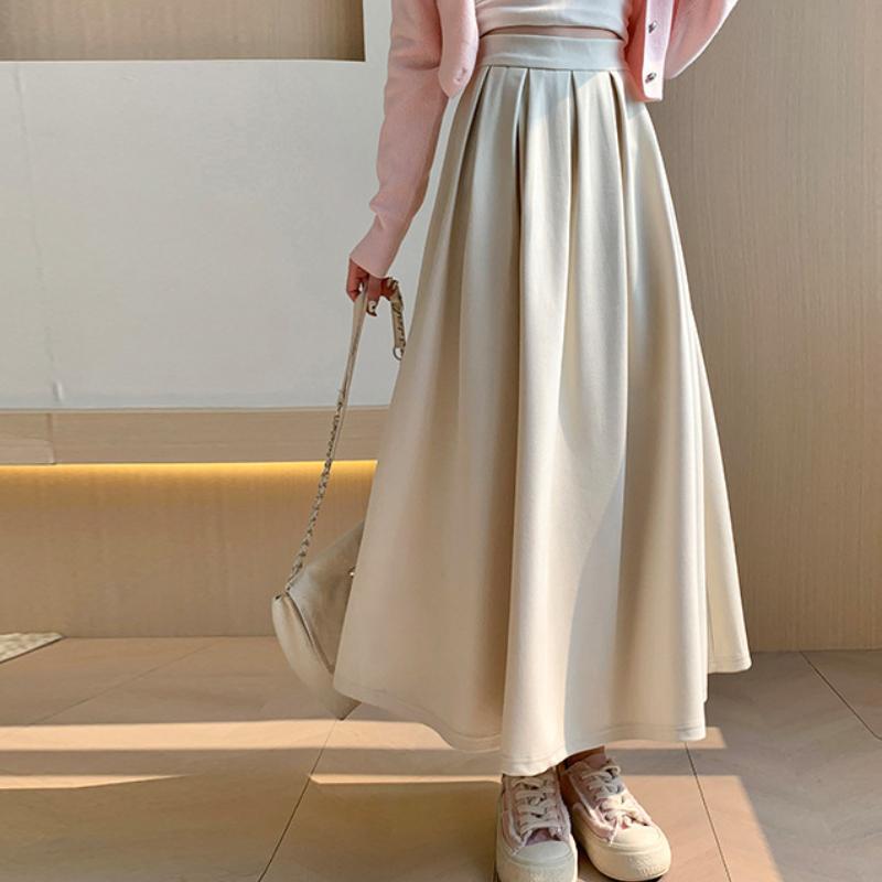 Woolen Pleated Skirt Autumn and Winter New Style Larger Size High Waist Slimming A-line Long Skirt with Large Winter Skirt
