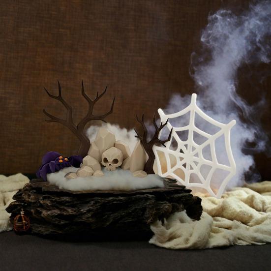 Halloween Decoration Spooky Spider Web Skull Tree Tabletop Centerpiece 3D Printed Graveyard