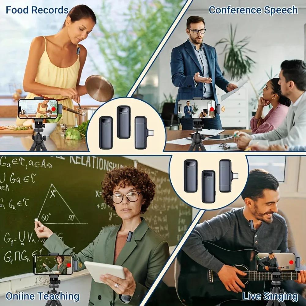 2In 1 Wireless Lavalier Microphone Lapel Mic With Digital Display Charging Case For Type C Recording Intelligent Noise Reduction Audio Video Recording