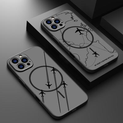Custodia Trasparente Opaca con Fantasia Astronauta e Pianeti per iPhone 16 Pro Max 15 Pro 14 13 Ricarica Wireless Antiurto per Magsafe Copertura Magnetica per Telefono