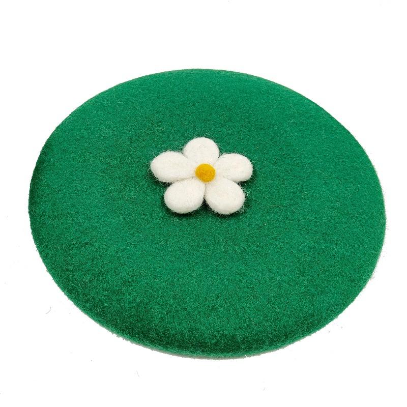 Women's Beret Handmade DIY Fruit Green Apple Painter Hat Cute Girl Little Leaf Woolen Hat Autumn and Winter Outdoor Warm Beanie