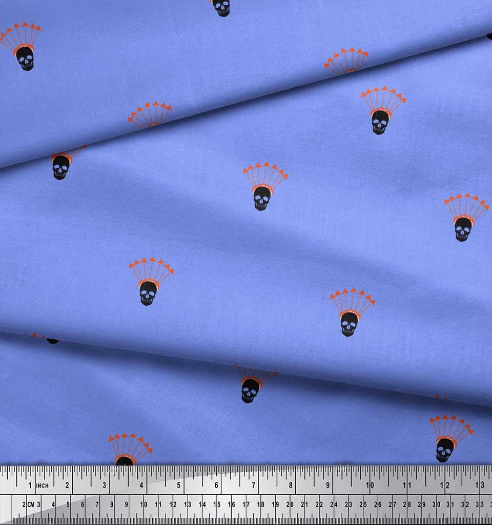 Soimoi Modrá Japonská Krepová Saténová Látka Látka s potiskem Šipky a Lebky na metr 42 Palců