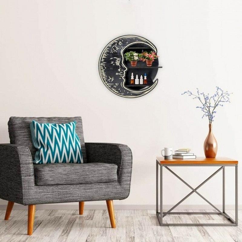 Antyczny, montowany na ścianie kryształowy wyświetlacz Półka w kształcie księżyca Kryształowy stojak, dekoracja ścienna Drewniany stojak Półka na olejki eteryczne Sypialnia