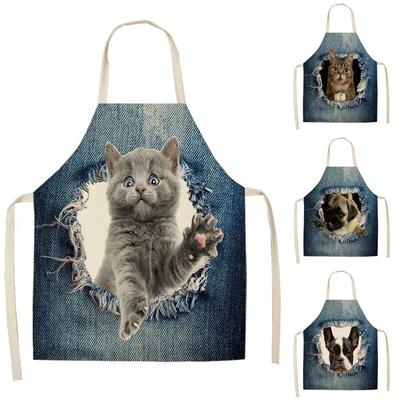 Küchenlätzchen, lustige Schürzen, Reinigungsutensilien, Backzubehör, Katzen und Hunde, Küchenschürzen, Abendessenschürzen aus Leinen