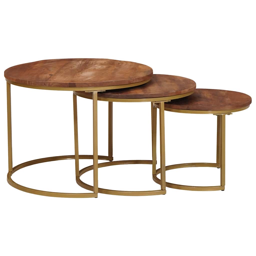Nesting Coffee Tables Set 3 Pcs Honey Brown Solid Mango Wood and Steel