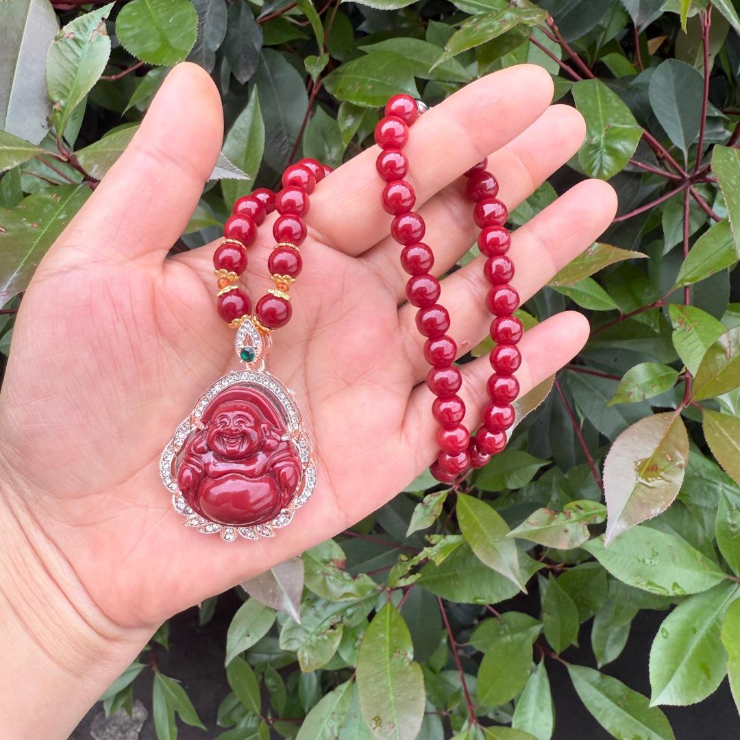 

Women s Luxurious Fan-Shaped Necklace with Rhinestones and Imitation Hetian Jade Beaded Chain