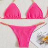 Women Sexy Solid Color Pleated Fabric Backless Two Piece Bikini Swimwear Set