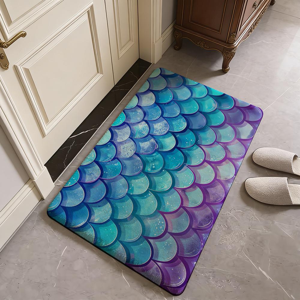 Fish Scales Pattern Floor Mat Flannel Door Mat Non-Slip Absorbent Washable Indoor Home Rug