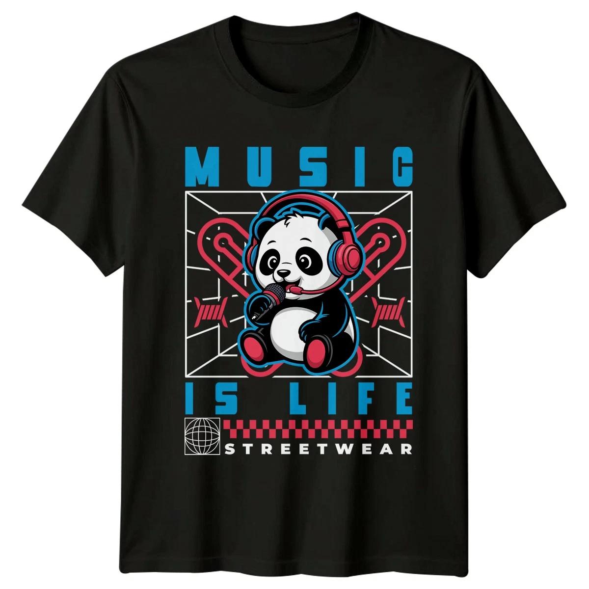 Music Is Life Streetwear T-Shirt Panda Music Music Gift For Him And Her M