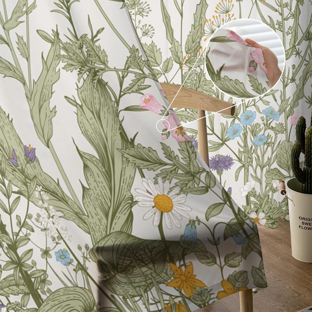 Plants Flowers Leaves Curtain Window Tulle Living Room Bedroom Kitchen Chiffon Treatment Decorations Curtains Light Filtering Made Of Polyester Area