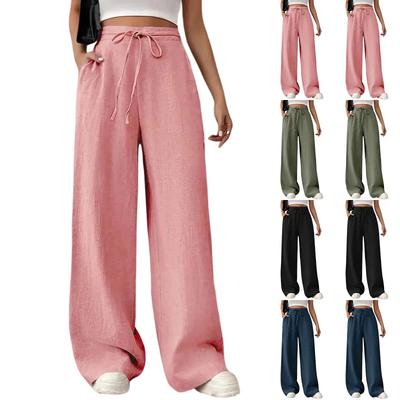 Damen Casual Einfarbig Hochtailliert Weitbein Hose