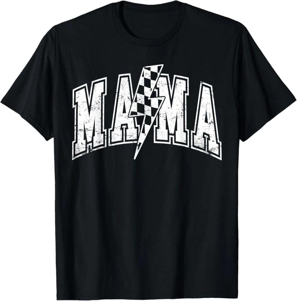 Mama Lightning Bolt Checkered Varsity Mom Women Mother s Day T-Shirt XL
