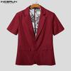 INCERUN Oversized Men Lapel Neck Short Sleeve Back Lace Casual Blazer Tops