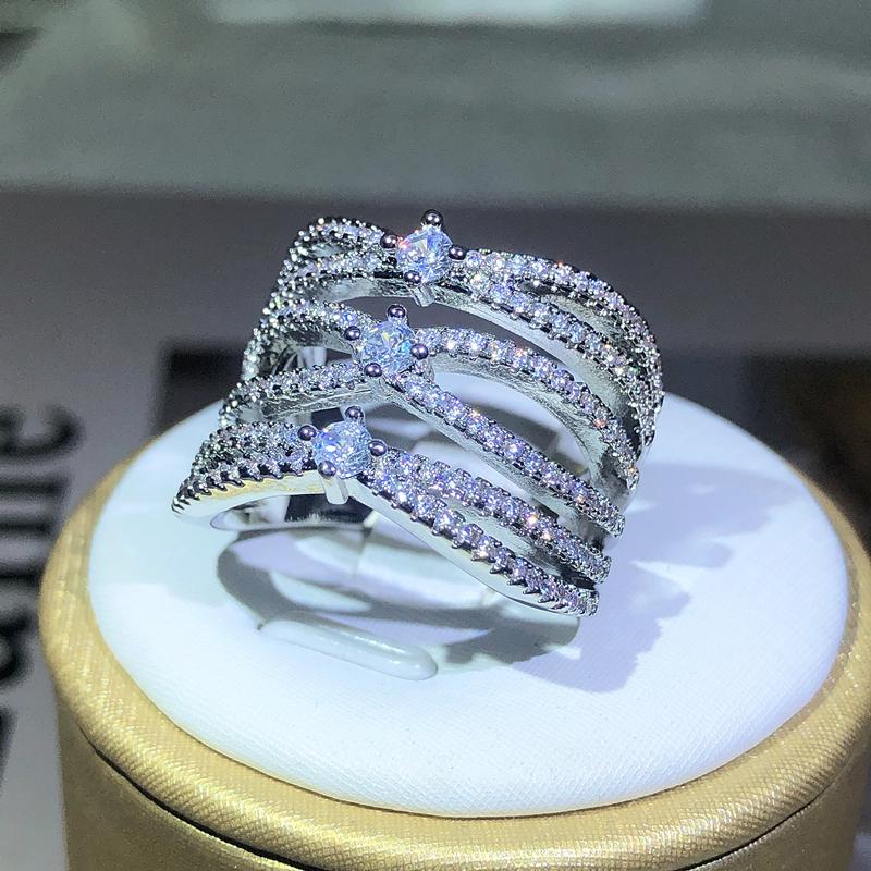 925 Silver Luxury Bridal Marriage Rings Special-interested Dazzling Crystal CZ Stone Simple Stylish Women Trendy Jewelry Rings