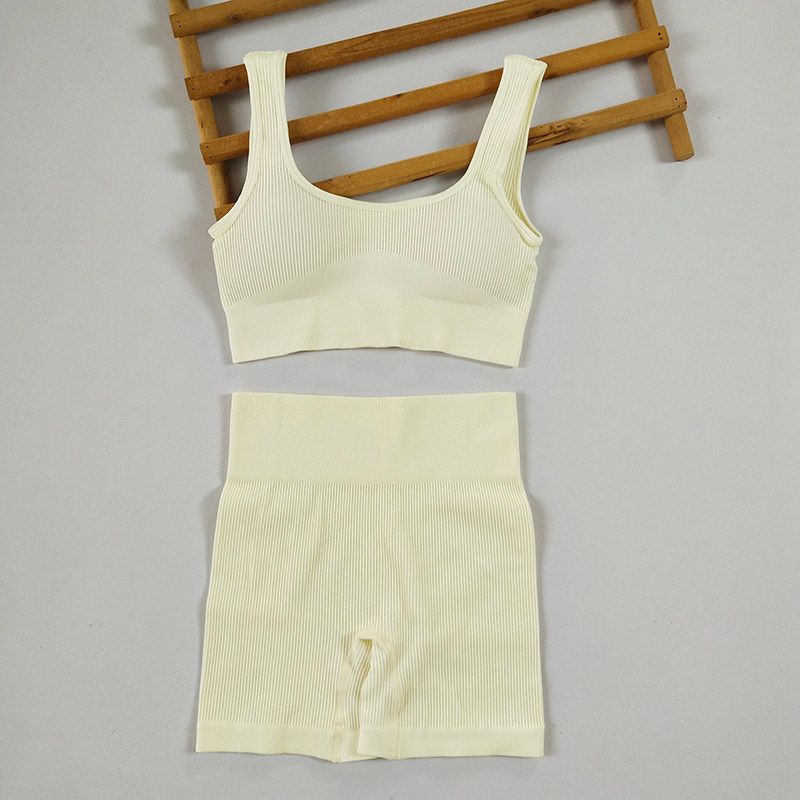 

Fashion Seamless Knitting Belt Chest Pad Fitness Suit Breathable Thread Wait Lifting Bra High Waist Tight Shorts Yoga Clothes Skin Color L Code (60-70kg)