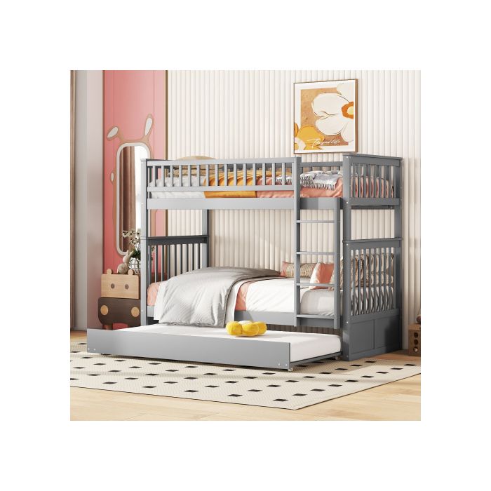 Lits superposés - MUVOE - 90*200cm - Gris - 3 places - Design contemporain