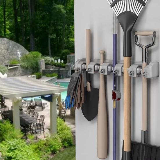 Настенный держатель для швабры и метлы с 5 слотами высокая грузоподъемность простая установка сверхпрочный держатель для щеток с 6 крючками 1234₽