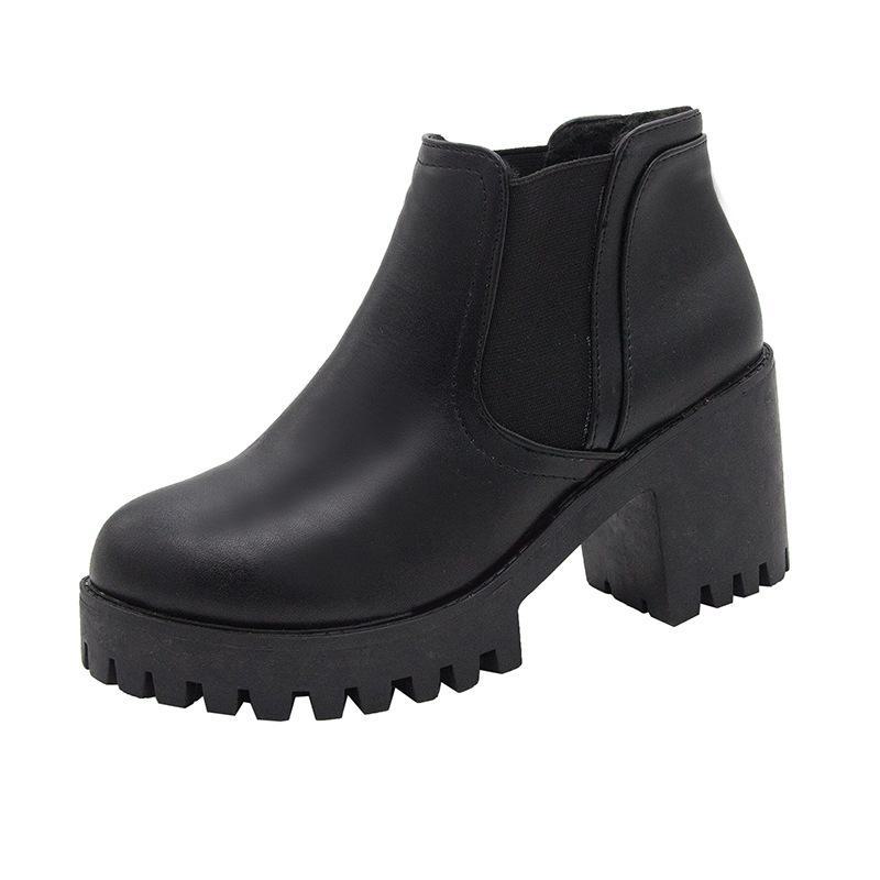 

Осенние женские ботинки Martin в британском стиле 2024 года с тонким, низким и толстым каблуком, круглым носком, водонепроницаемой платформой и эластичной щиколоткой. 36 чёрный