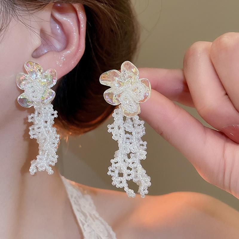 Silver Needle Super Fairy Elegant Bow Flower Stud Earrings French Light Luxury Earrings Literary Style Sweet Versatile Earrings