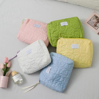 Large Capacity Candy Color Soft Flower Handbag - Cute, Portable Travel Makeup Bag for Women