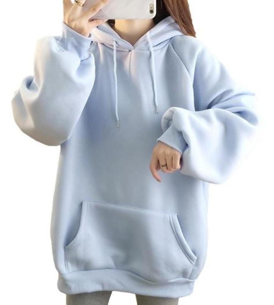 [link bleu] Link Blue Hoodie, Oversized, Hooded, Fleece-Lined, Long Sleeves, Simple Style, Women's (XXL, Blue)