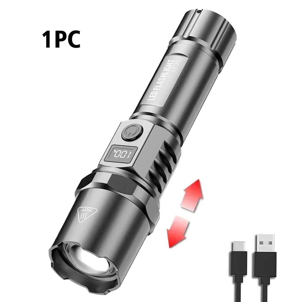 High Power LED COB Flashlights USB Rechargeable Tactical Zoom Torch Ultra Powerful Outdoor Long Range Camping Fishing Lantern