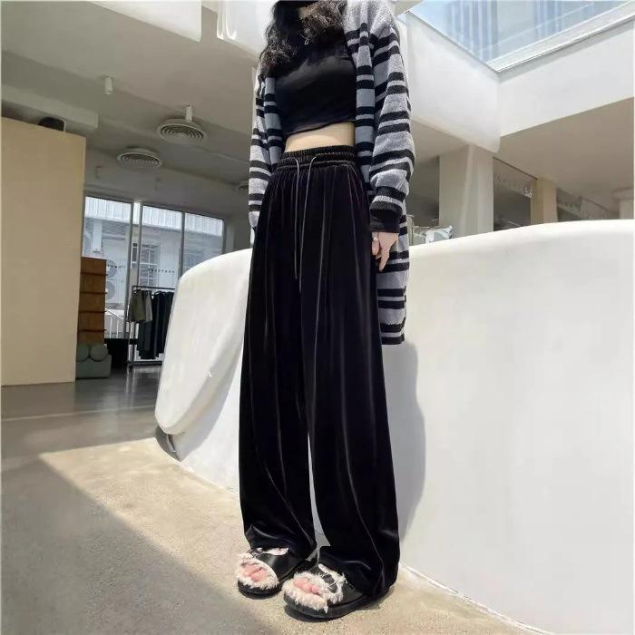 

Golden Velvet Wide-Leg Women s Pants - Autumn 2025 Slimming Draping Floor-Length Trousers XL