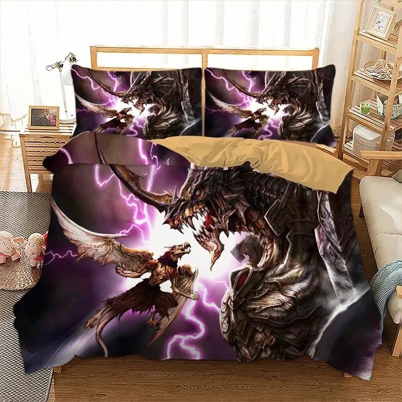 Flying Dragon Duvet Cover Microfiber Ancient Wild Animal Bedding Set Gothic Theme Monster Comforter Cover For Children Boys Teen