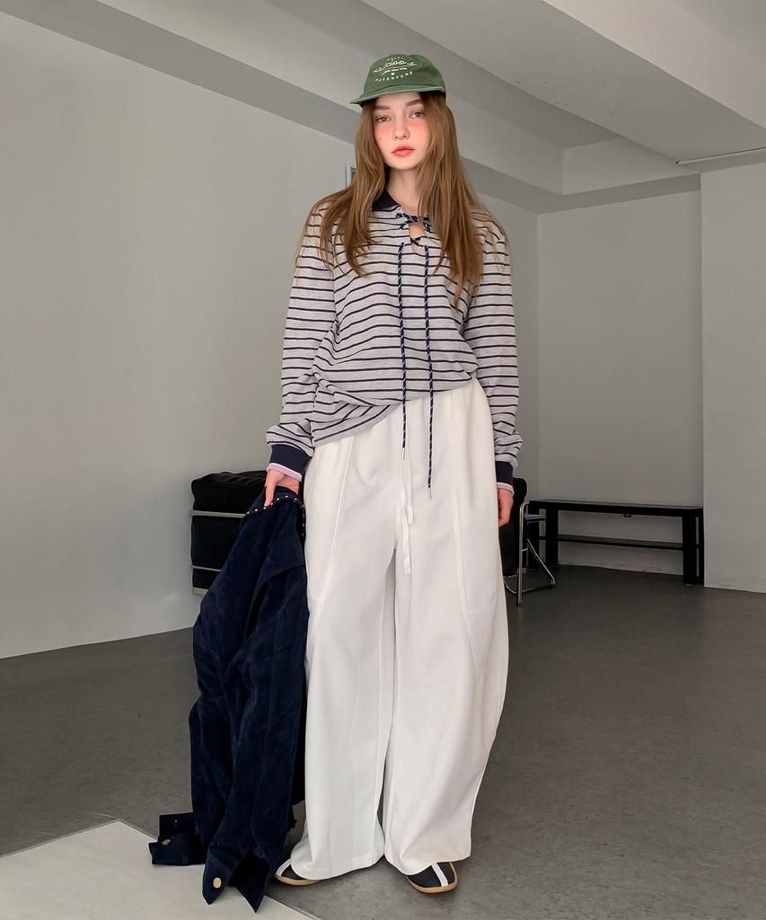 Baseukala Oversized Fit String Banding Pants (2Colors)