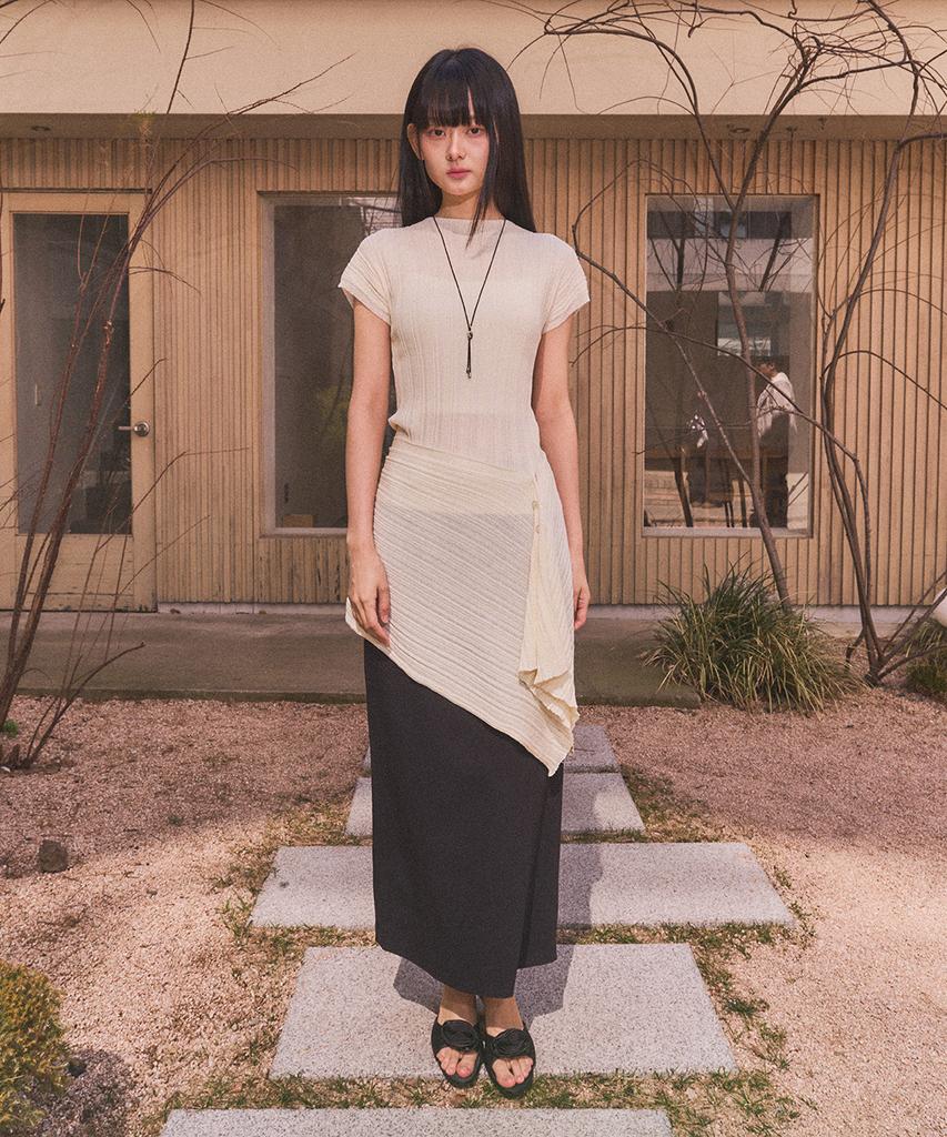 General Idea Pleated Knit Wrap Skirt [Cream] / Gf2Let529