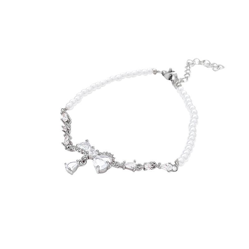 Elegant Zircon Butterfly & Pearl Bracelet - Women's Versatile Glam Style