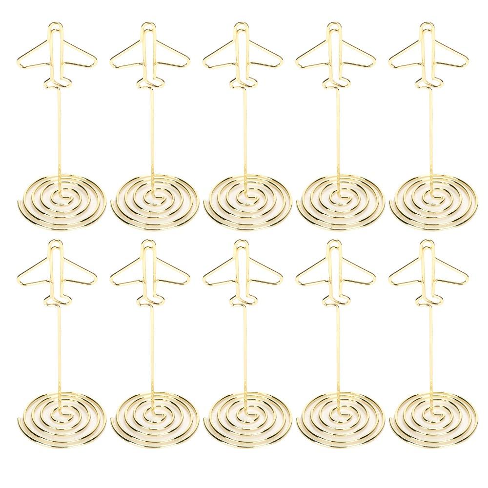 10Pcs Porte-photo en métal en forme d'avion avec base Porte-cartes de bureau Affichage de cartes de table