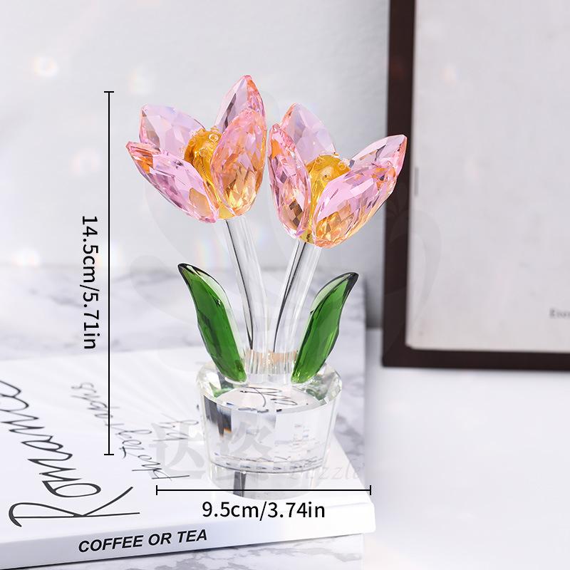 

Crystal tulip ornament wholesale, home decoration jewelry gift-giving products, creative crystal handicrafts pink tulip