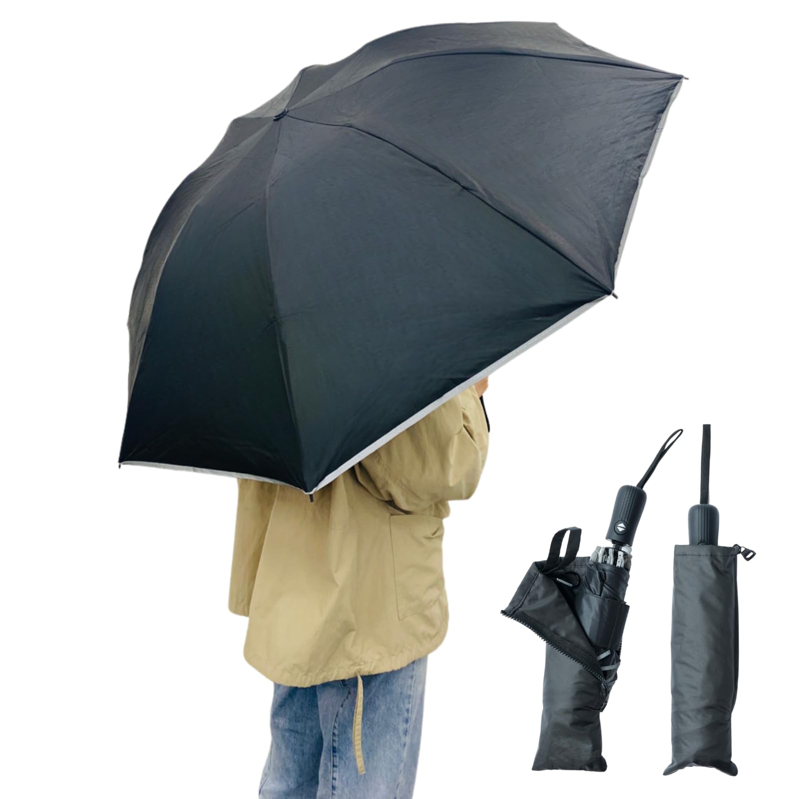 

Складной зонт Brocky для мужчин и женщин, подходит для дождя или черного цвета, легкий, блестящий, чёрный