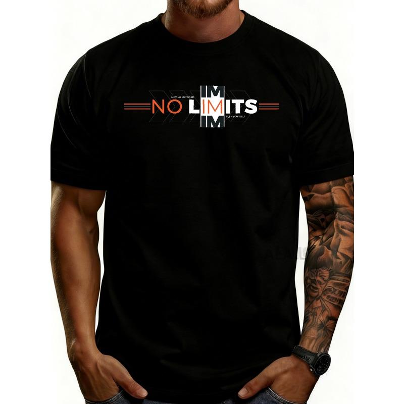 European Size Casual Sporty Style Men's T-Shirt No Limits Motivational Graphic Summer And Autumn Wear Gift for Fitness Enthusiasts