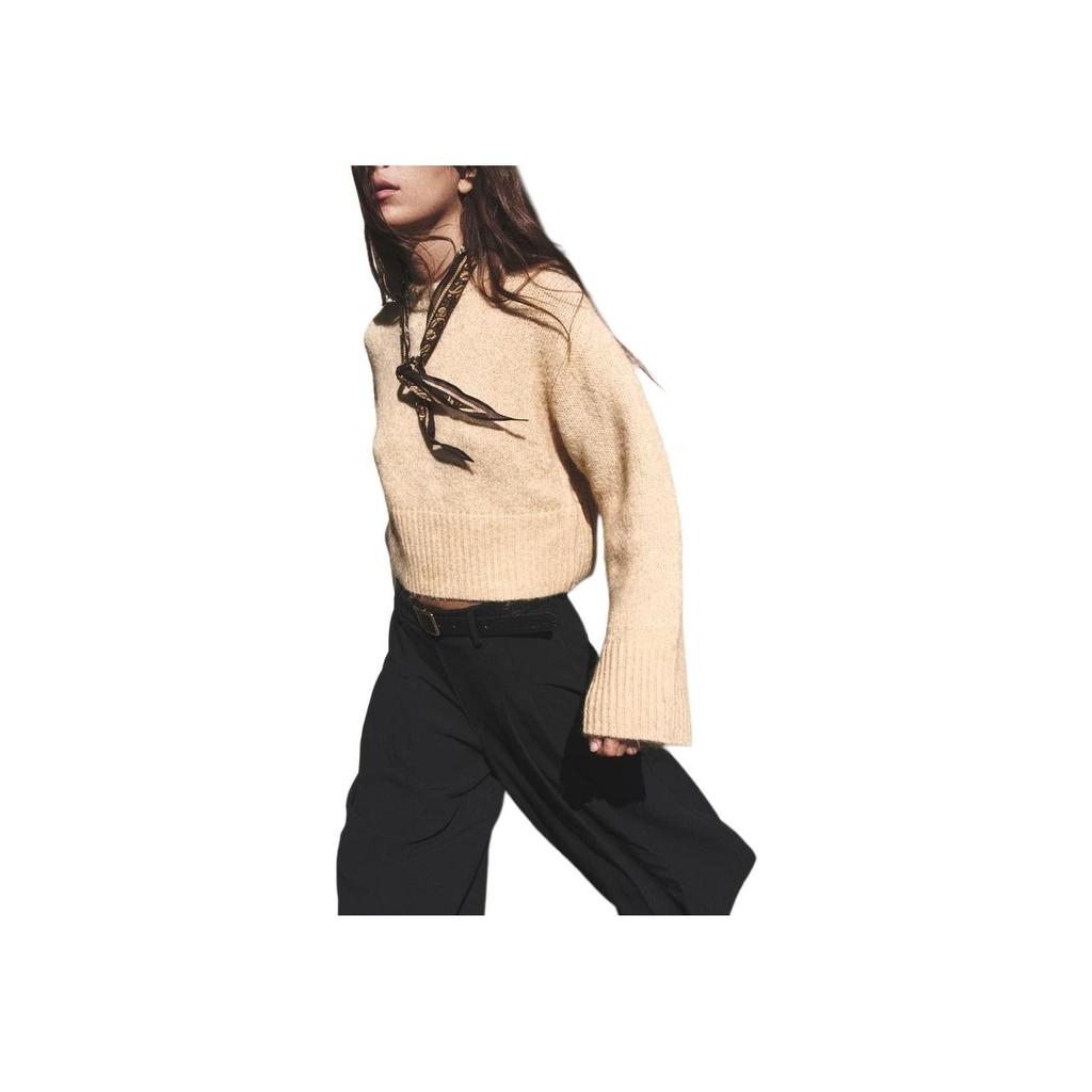 Zara Minimalist Slim Fit Comfortable Round Neck Short Sleeve Sweater Women sweater Beige 09598169-35