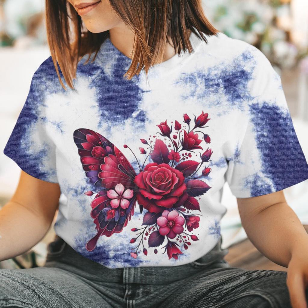 Floral Butterfly Fashion Clothes Summer Spring Flower Tee Ladies Cartoon Clothing Short Sleeve Graphic Women T-shirt Female Top