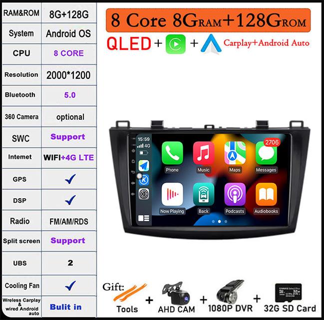 For Mazda 3 Bk Maxx Axel 2010-2013 Android 14 Car Carplay Android Auto Video Radio GPS Navigation Multimedia Player 4G LTE
