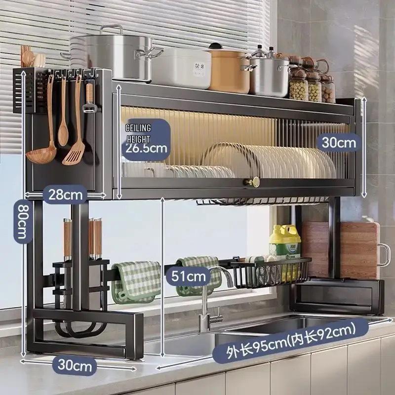 Multi-Functional Kitchen Sink Organizer and Dustproof Dish Rack