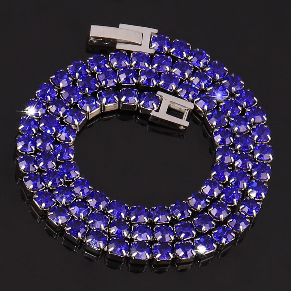 Stainless Steel 4Mm Zircon Tennis Necklace Simple Color Diamond Claw Chain Necklace Men'S And Women'S Jewelry