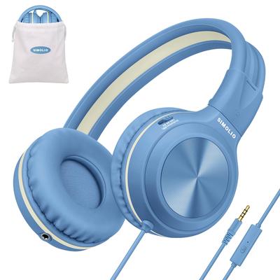 SIMOLIO Headphones with Hearing Foldable Adjustable Lightweight for Kids and BLUE 904B Kids' Protection, 3.5mm Connection, Design, Microphone, Size,